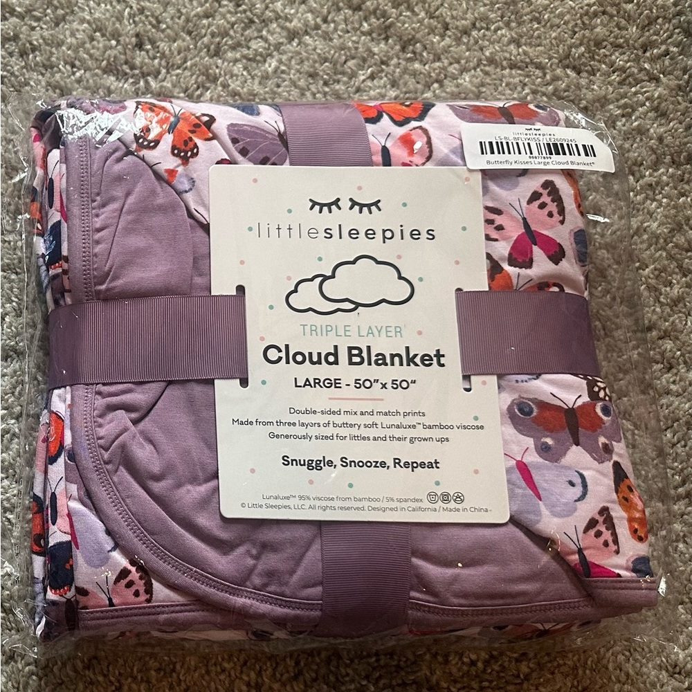 Little Sleepies Cloud Blanket - Purple and Pink Butterfly Design